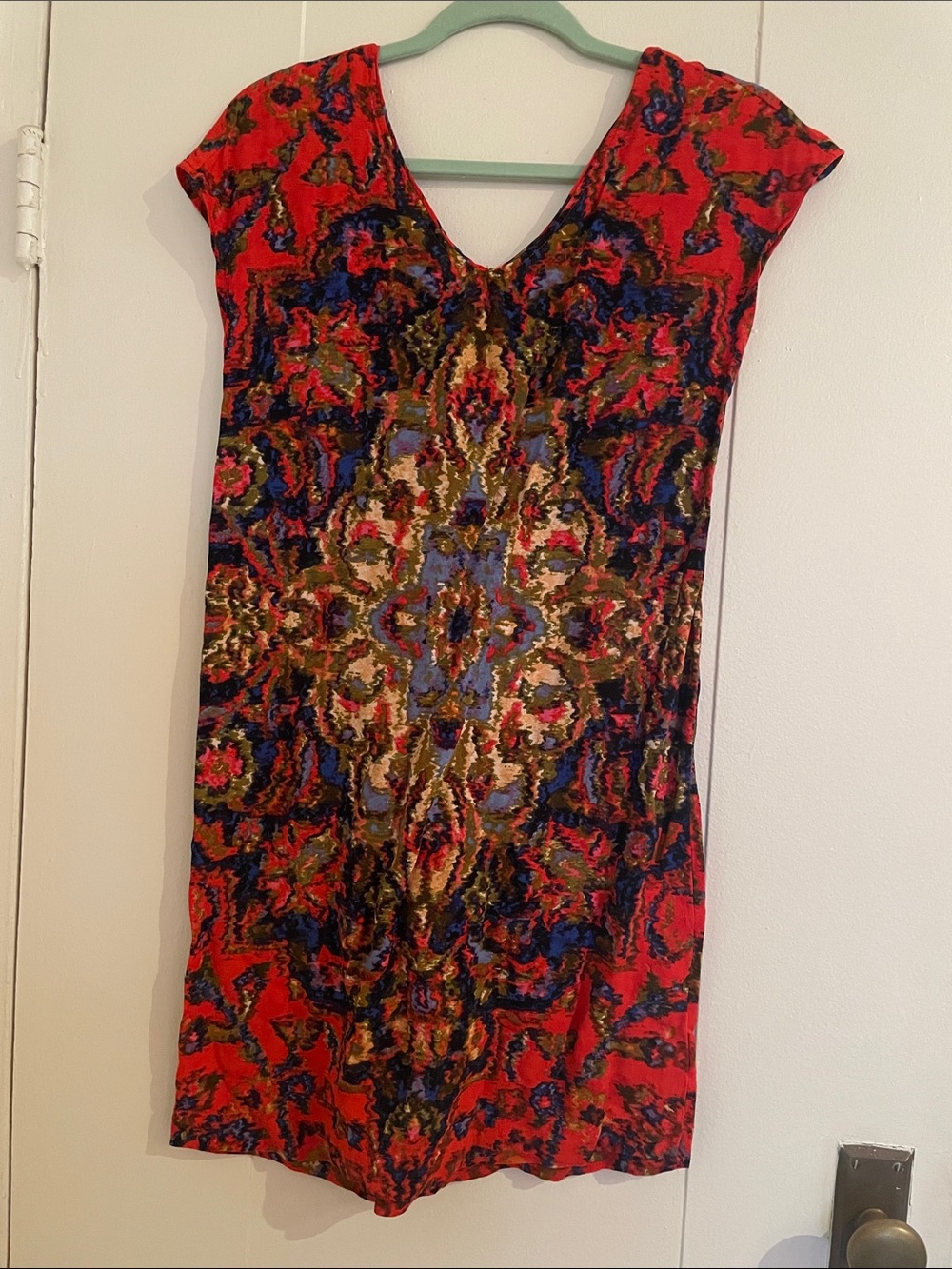 Maeve Red Multi-Color Patterned V-Neck Mini Dress